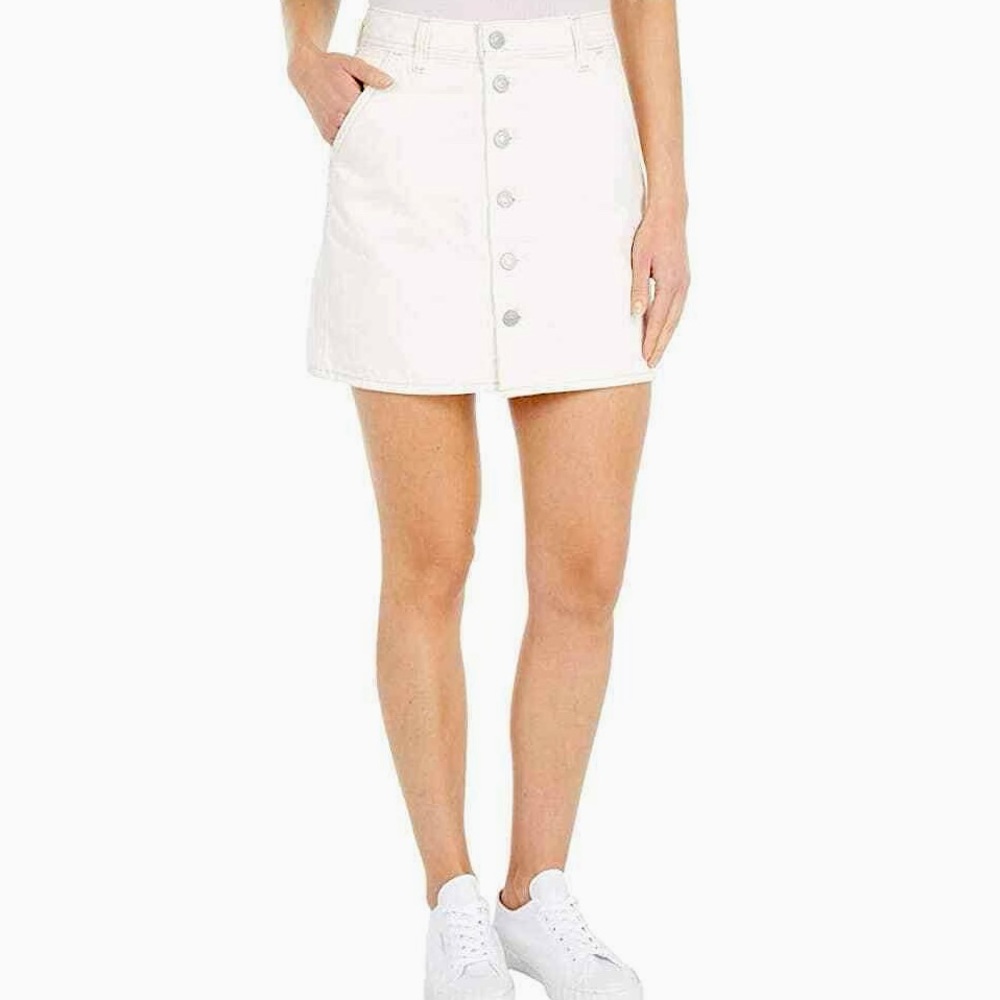 A new Day White Denim Button Front Skirt, Sz 6